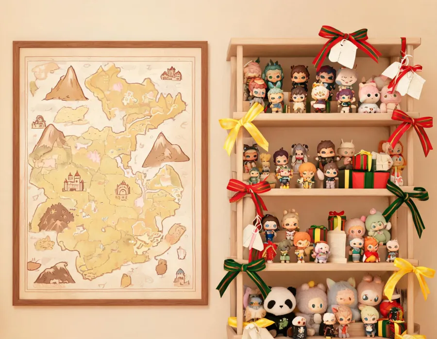 Illustrated Papo support map and toy shelf