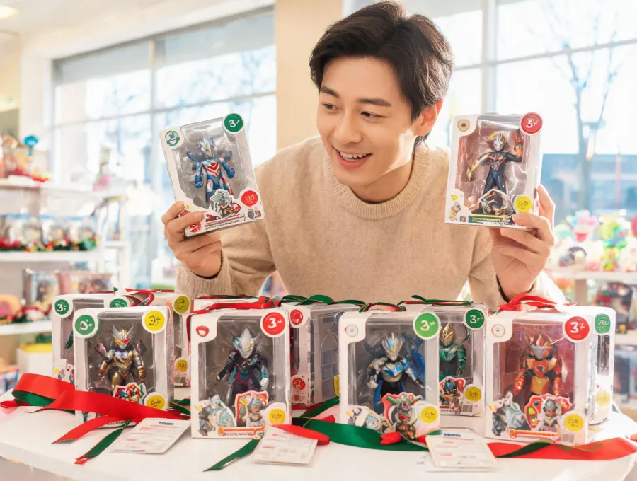 Parent checking a gift-ready toy display