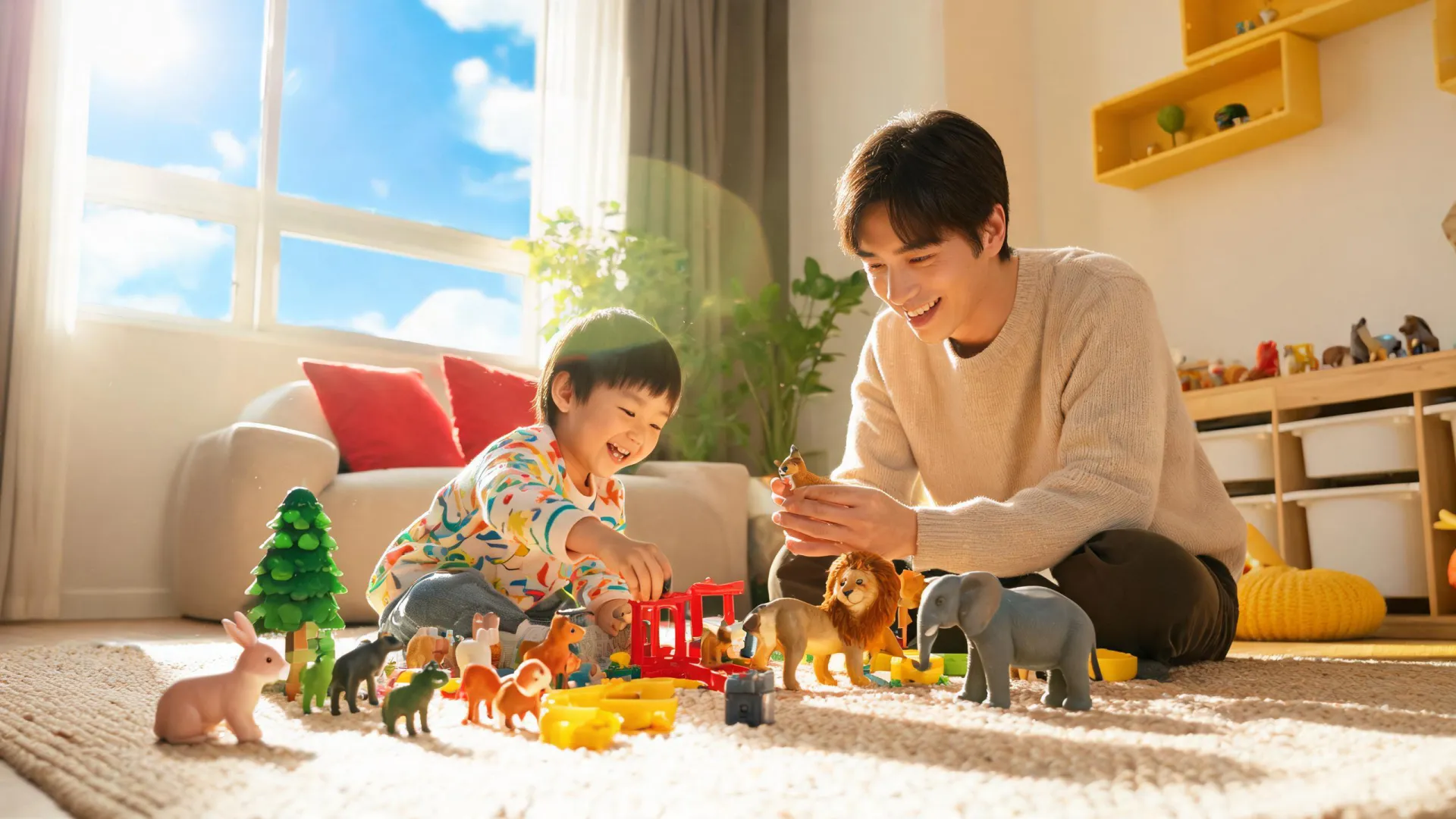 Family playtime with collectible animal figures