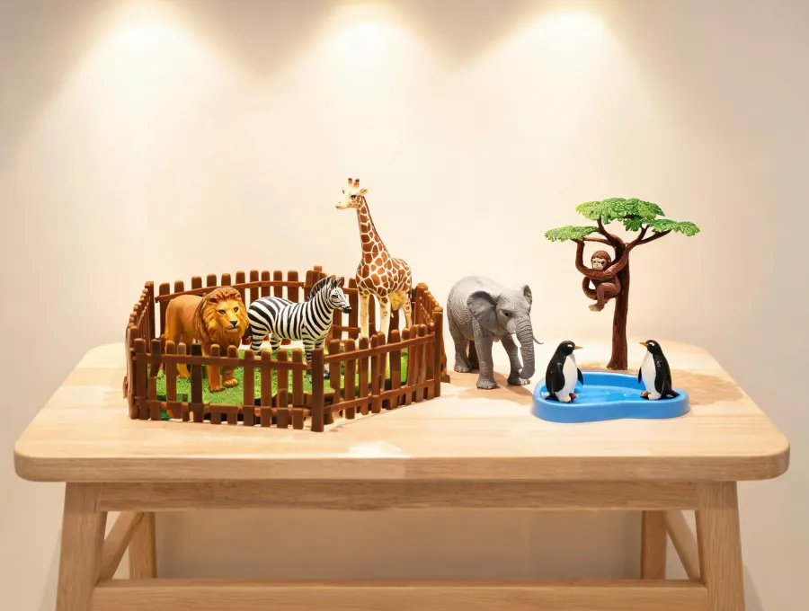 Collectible animal figures arranged for story play