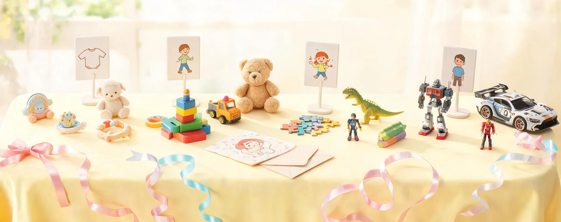 Gift table with age-stage toy ideas